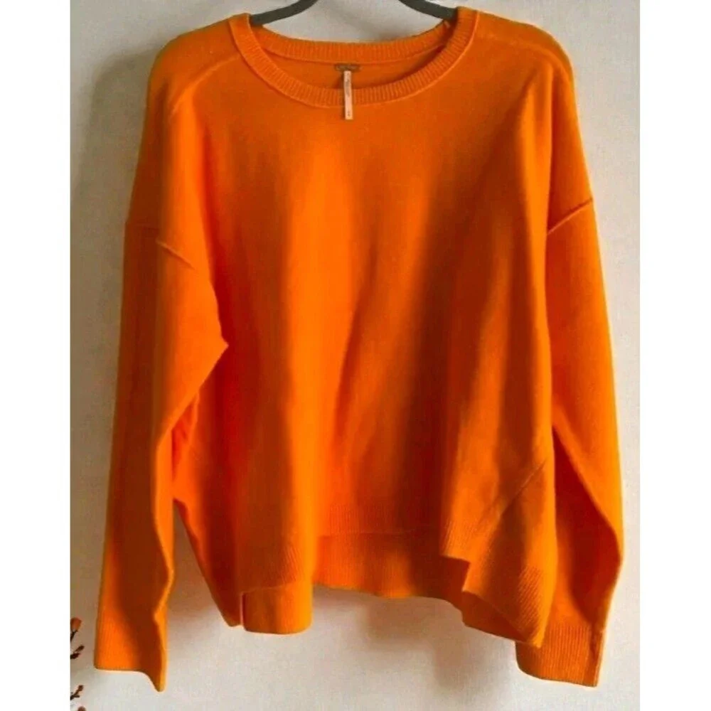 FREE PEOPLE Women’s Luna Pullover‎ Crewneck Sweater Marigold Orange Sz L NWT D30